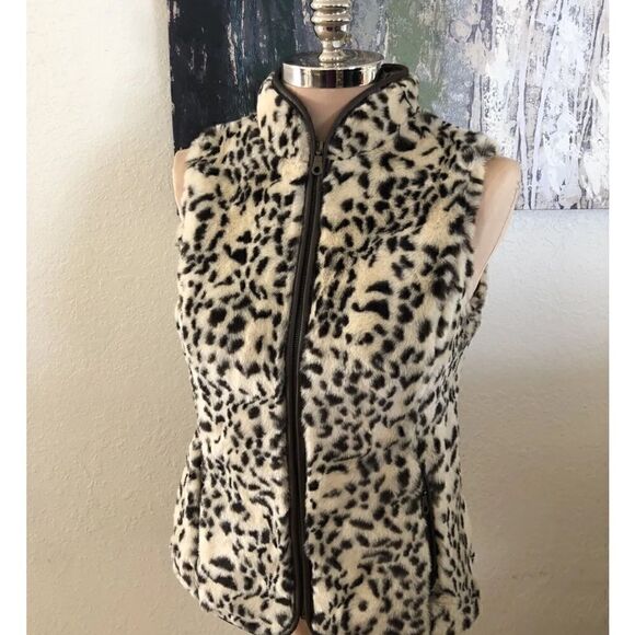 Tasha Polizzi Faux Fur Animal Print Full Zip Vest Women’s SIZE Small